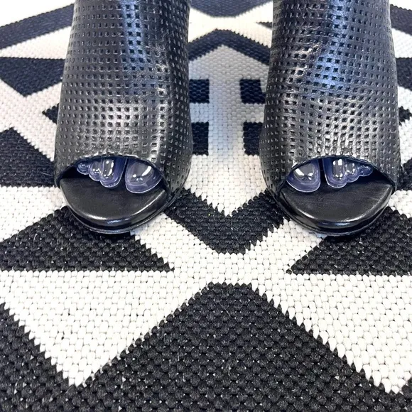 The Last Conspiracy Black Perforated Leather Wedge Open Toe Ankle Boots US 7