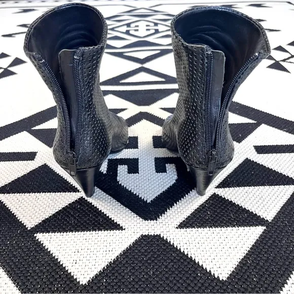 The Last Conspiracy Black Perforated Leather Wedge Open Toe Ankle Boots US 7