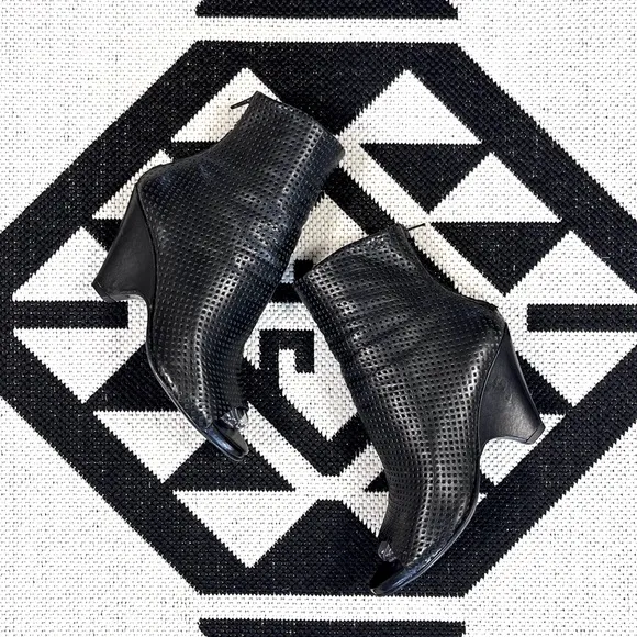 The Last Conspiracy Black Perforated Leather Wedge Open Toe Ankle Boots US 7