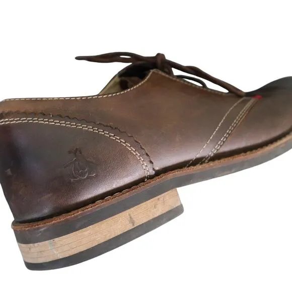 The Original Penguin Mens Wade Oxford Lace Up Shoes Size 12 Brown Leather Derby
