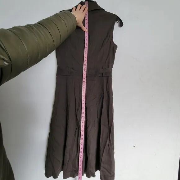 Theory Brown Button Front Sleeveless Linen Belted Pleated Back Midi Dress Size 8