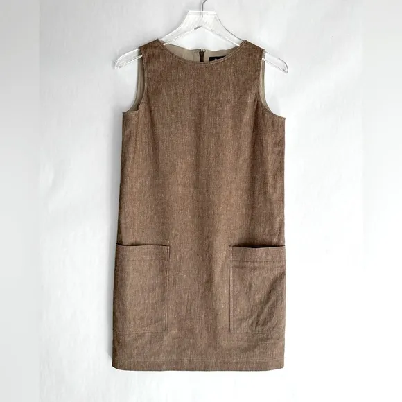Theory Mod Sleeveless Bronze Linen Blend Shift Dress Size 2 NWT