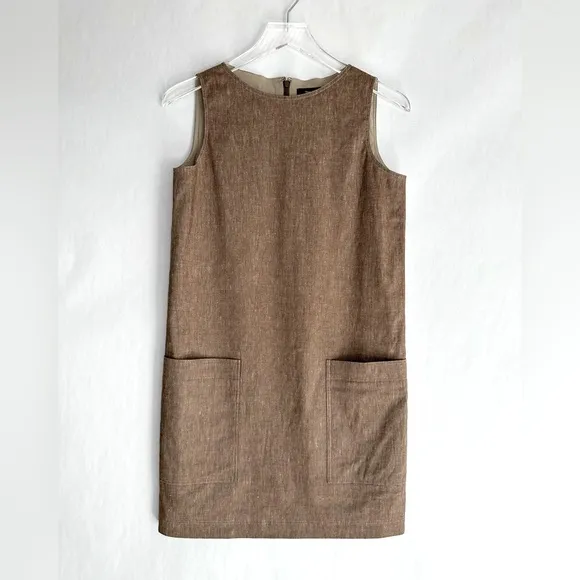 Theory Mod Sleeveless Bronze Linen Blend Shift Dress Size 2 NWT