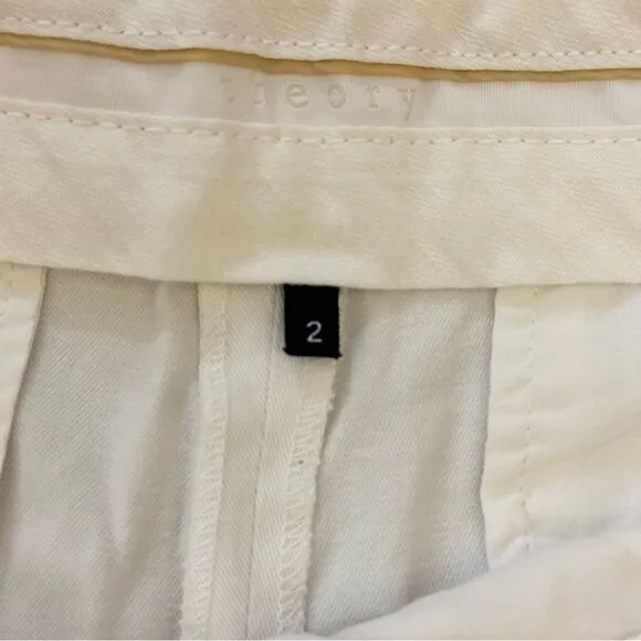Theory Women's Flat Front Chino Bermuda Shorts Welt Pocket- White , size 2‎