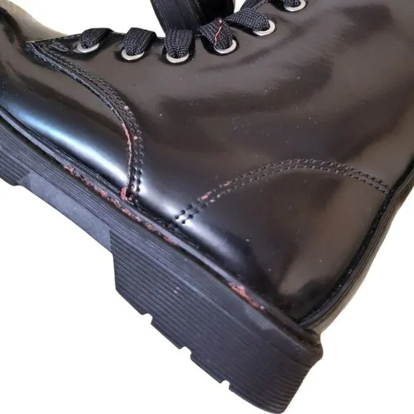 Thereabouts Memory Foam Black Shiny Combat Boots SZ 1M