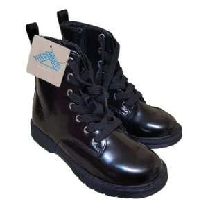 Thereabouts Memory Foam Black Shiny Combat Boots SZ 1M