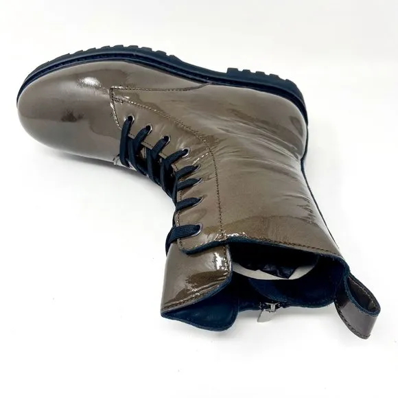 Thursday Boot Co Olive Green Black Womens Patent Leather Combat Boots