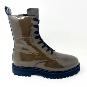 Thursday Boot Co Olive Green Black Womens Patent Leather Combat Boots