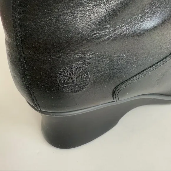 Timberland Black Genuine Leather Square Toe Lace Up Boots Wedges size 10