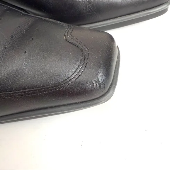 Timberland Black Genuine Leather Square Toe Lace Up Boots Wedges size 10