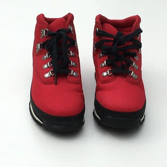 Timberland Boys Red Boots Size 5 UK 4.5 Lace Up WORN ONCE