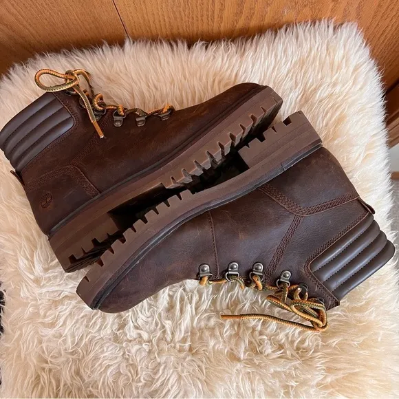 Timberland Brown London Square Mid-Hiker Leather Boots Sz-8