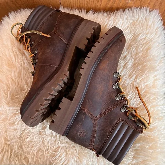 Timberland Brown London Square Mid-Hiker Leather Boots Sz-8