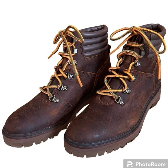 Timberland Brown London Square Mid-Hiker Leather Boots Sz-8