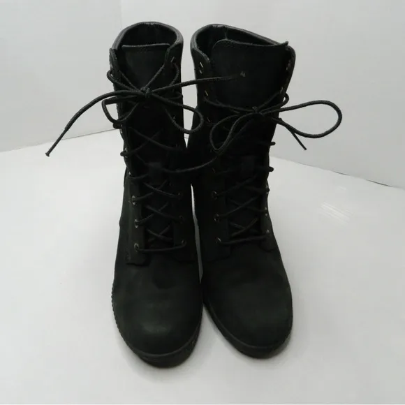 Timberland Earthkeepers Leather Black 3.5in heel bootie boots size 7W