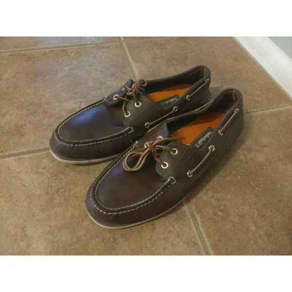 Timberland Men's Leather Boat Shoes Classic Slip On Brown Lace Up USA Sz 12M