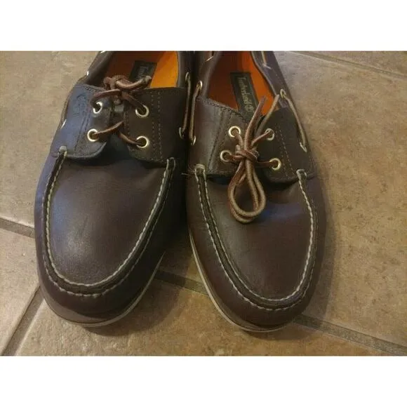 Timberland Men's Leather Boat Shoes Classic Slip On Brown Lace Up USA Sz 12M