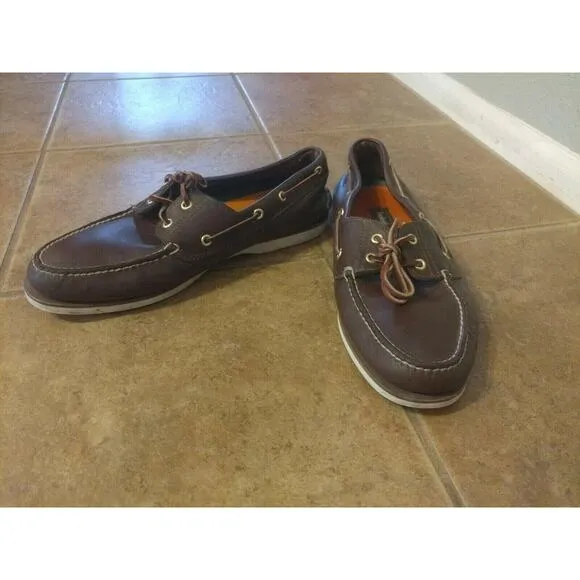 Timberland Men's Leather Boat Shoes Classic Slip On Brown Lace Up USA Sz 12M