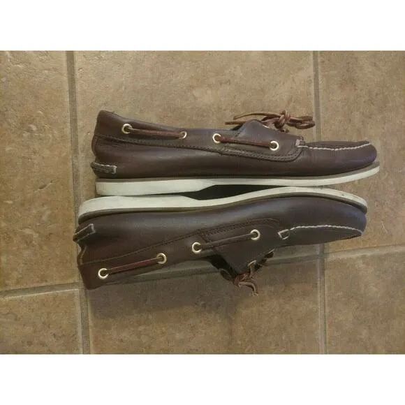 Timberland Men's Leather Boat Shoes Classic Slip On Brown Lace Up USA Sz 12M