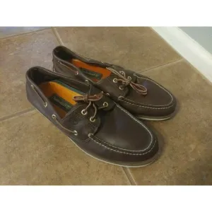 Timberland Men's Leather Boat Shoes Classic Slip On Brown Lace Up USA Sz 12M