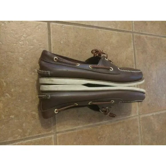 Timberland Men's Leather Boat Shoes Classic Slip On Brown Lace Up USA Sz 12M
