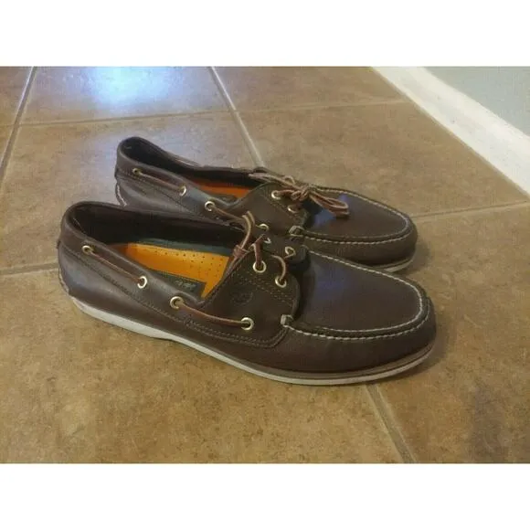 Timberland Men's Leather Boat Shoes Classic Slip On Brown Lace Up USA Sz 12M