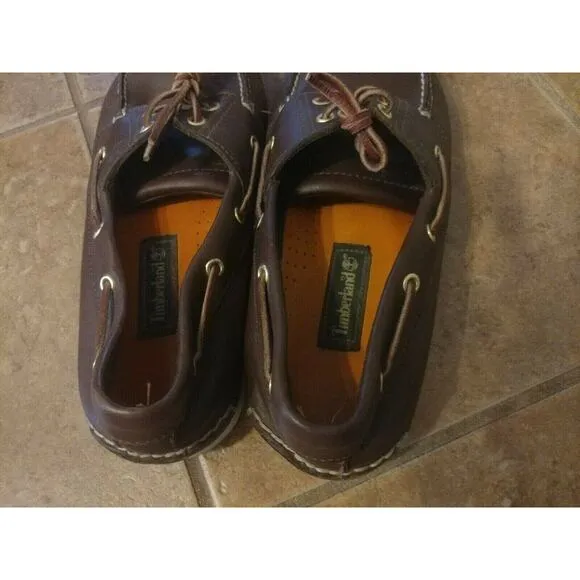 Timberland Men's Leather Boat Shoes Classic Slip On Brown Lace Up USA Sz 12M