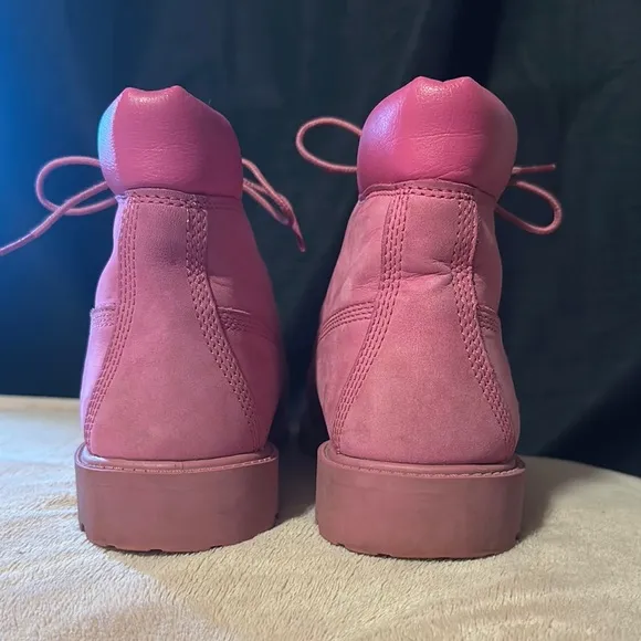 Timberland Pink Suede Boots with Lace-Up Design