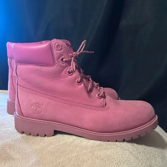 Timberland Pink Suede Boots with Lace-Up Design