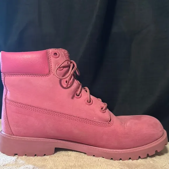 Timberland Pink Suede Boots with Lace-Up Design