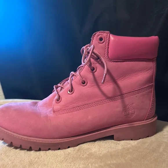 Timberland Pink Suede Boots with Lace-Up Design