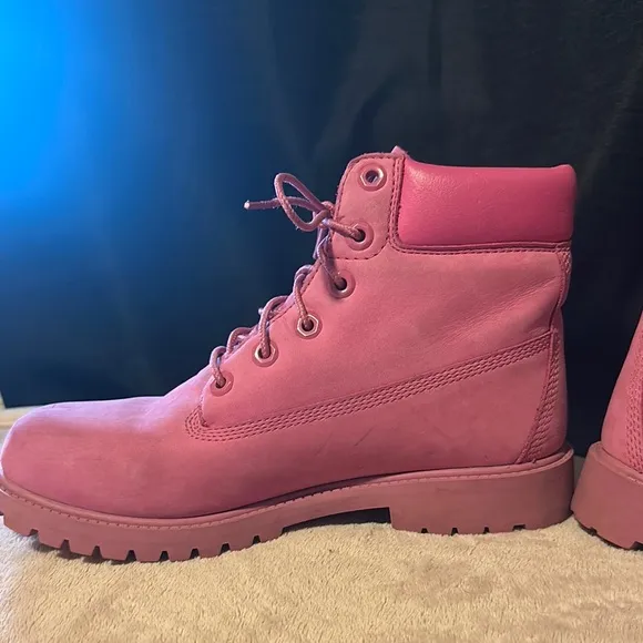 Timberland Pink Suede Boots with Lace-Up Design
