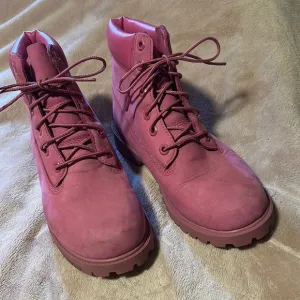 Timberland Pink Suede Boots with Lace-Up Design