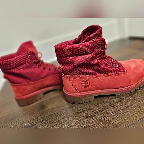 Timberland Red Roll Top Combat Boots Size 5.5