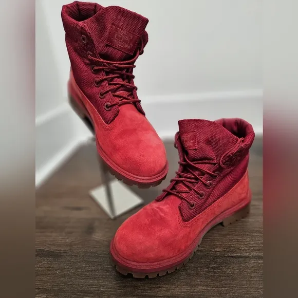 Timberland Red Roll Top Combat Boots Size 5.5