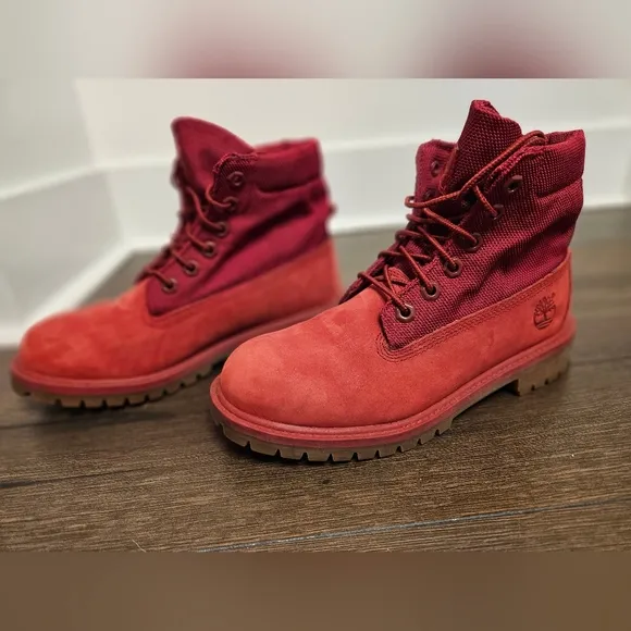 Timberland Red Roll Top Combat Boots Size 5.5