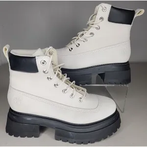 Timberland SKY 6 Inch Lace Up Platform Boots White Nubuck Size 9.5 Leather