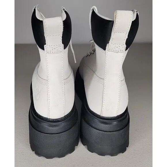 Timberland SKY 6 Inch Lace Up Platform Boots White Nubuck Size 9.5 Leather