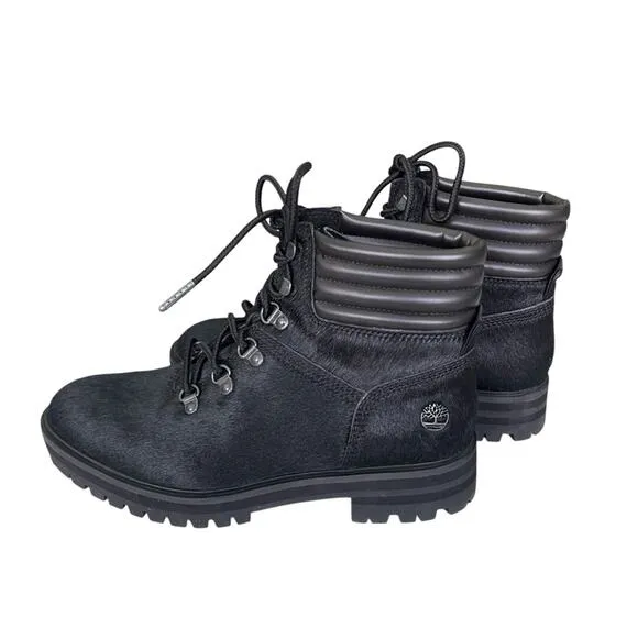 Timberland Women's Lace Up Pony Hair Lug Sole Boots Black Size 7.5 Medium
