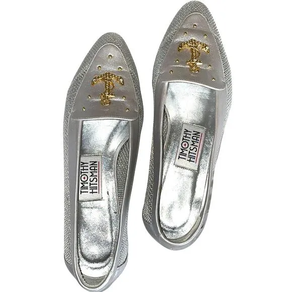 Timothy Hitsman Anchor Accented Silver Mesh Flats size 7