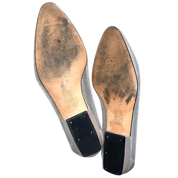 Timothy Hitsman Anchor Accented Silver Mesh Flats size 7
