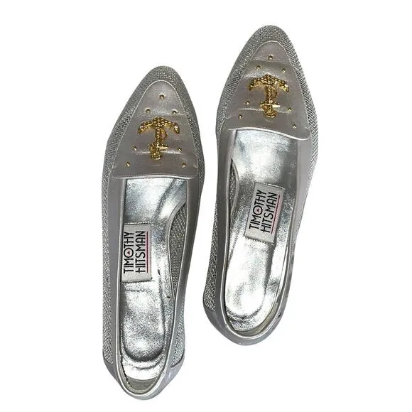 Timothy Hitsman Anchor Accented Silver Mesh Flats size 7