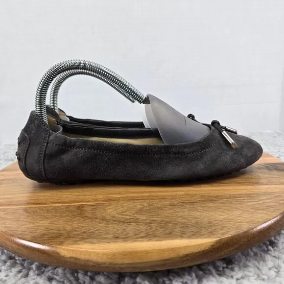 Tod's Black Suede Tie Tassel Casual Lifestyle Ballet Driving Flats Womens 38