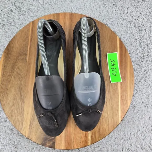 Tod's Black Suede Tie Tassel Casual Lifestyle Ballet Driving Flats Womens 38