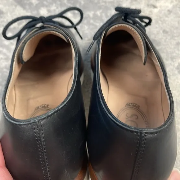 Tods Leather Lace Up Derby Oxford Shoes Black Platform Preppy Sz 39