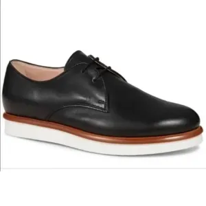 Tods Leather Lace Up Derby Oxford Shoes Black Platform Preppy Sz 39