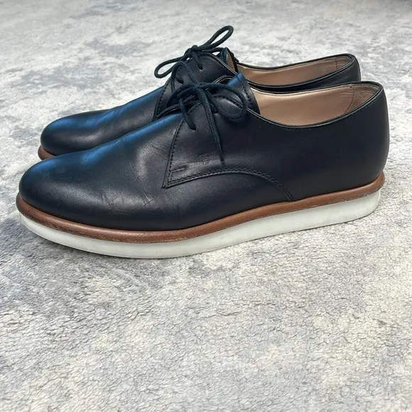 Tods Leather Lace Up Derby Oxford Shoes Black Platform Preppy Sz 39
