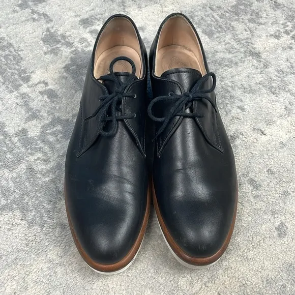 Tods Leather Lace Up Derby Oxford Shoes Black Platform Preppy Sz 39