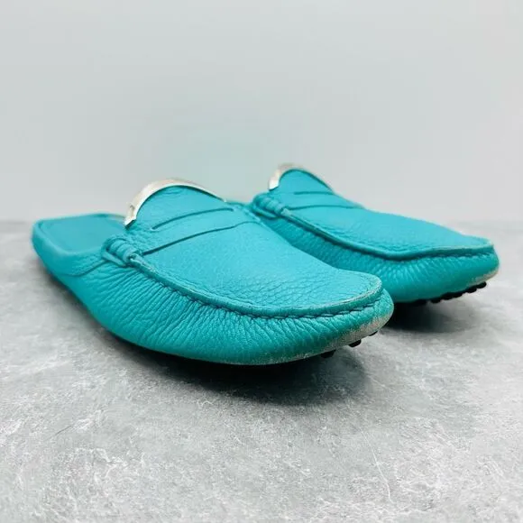 Tod's Limited Edition Teal Ferrari Leather Gommino Slip On Driving Flats Sz 9.5