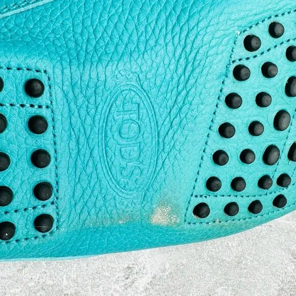 Tod's Limited Edition Teal Ferrari Leather Gommino Slip On Driving Flats Sz 9.5